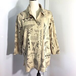 DRAPERS & DAMONS SIZE XL  BEIGE BLACK  SHIRT JACKET BLOUSE AZTEC SOUTHWESTERN